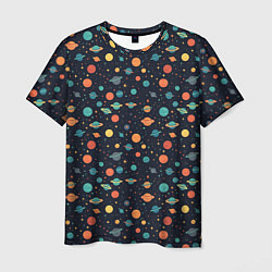 Мужская футболка Темный космос с планетами паттерн