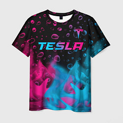 Футболка мужская Tesla - neon gradient: символ сверху, цвет: 3D-принт