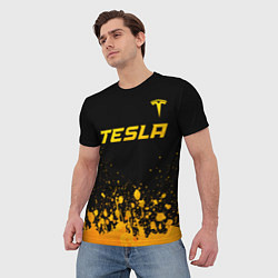 Футболка мужская Tesla - gold gradient: символ сверху, цвет: 3D-принт — фото 2