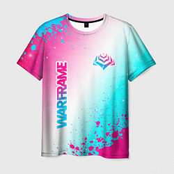 Мужская футболка Warframe neon gradient style: надпись, символ