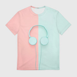 Мужская футболка Наушники в пастельных тонах