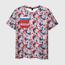 Футболка мужская Флаг России и русские узоры, цвет: 3D-принт