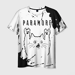 Футболка мужская Paramore рок кот на светлом фоне, цвет: 3D-принт