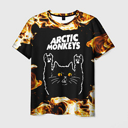Футболка мужская Arctic Monkeys рок кот и огонь, цвет: 3D-принт