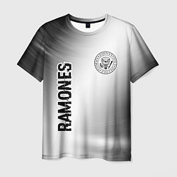Мужская футболка Ramones glitch на светлом фоне: надпись, символ