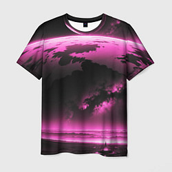 Мужская футболка Сай фай пейзаж в черно розовых тонах