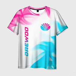 Мужская футболка Daewoo neon gradient style: надпись, символ