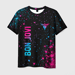 Мужская футболка Bon Jovi - neon gradient: надпись, символ