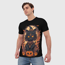 Футболка мужская Черный кот в хеллоуине, цвет: 3D-принт — фото 2
