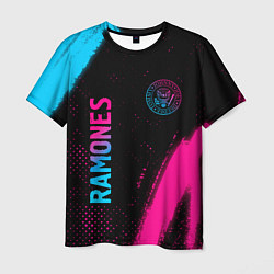 Мужская футболка Ramones - neon gradient: надпись, символ