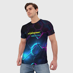 Футболка мужская Neon cyberpunk logo, цвет: 3D-принт — фото 2