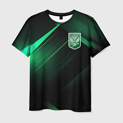 Футболка мужская Герб РФ зеленый черный фон, цвет: 3D-принт