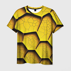 Мужская футболка Желтые шестиугольники с трещинами - объемная текст