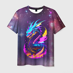 Мужская футболка Space dragon - neon glow - neural network