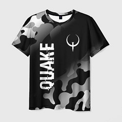 Мужская футболка Quake glitch на темном фоне: надпись, символ