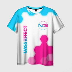 Мужская футболка Mass Effect neon gradient style: надпись, символ
