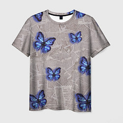 Мужская футболка Газетные обрывки и синие бабочки