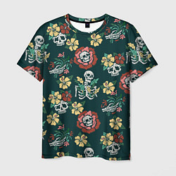 Мужская футболка Скелеты и черепа среди цветов