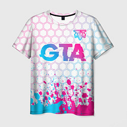 Мужская футболка GTA neon gradient style: символ сверху