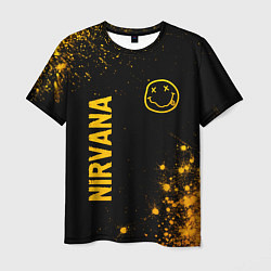 Мужская футболка Nirvana - gold gradient: надпись, символ
