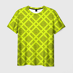Футболка мужская Черный геометрический орнамент на желтом фоне, цвет: 3D-принт