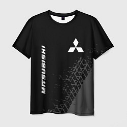 Мужская футболка Mitsubishi speed на темном фоне со следами шин: на