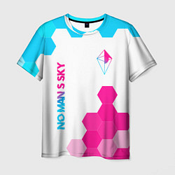 Мужская футболка No Mans Sky neon gradient style: надпись, символ