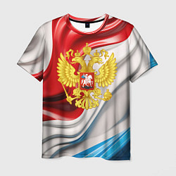 Футболка мужская Герб России на фоне флага, цвет: 3D-принт
