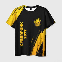 Мужская футболка Cyberpunk 2077 - gold gradient: надпись, символ