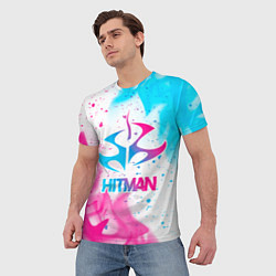 Футболка мужская Hitman neon gradient style, цвет: 3D-принт — фото 2