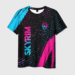 Мужская футболка Skyrim - neon gradient: надпись, символ