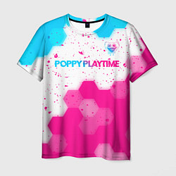 Мужская футболка Poppy Playtime neon gradient style: символ сверху