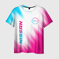 Мужская футболка Nissan neon gradient style: надпись, символ