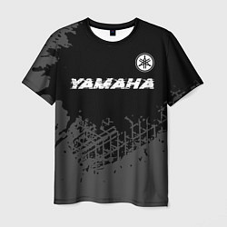 Футболка мужская Yamaha speed на темном фоне со следами шин: символ, цвет: 3D-принт