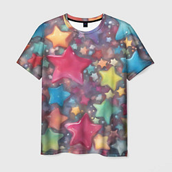 Мужская футболка Разноцветные новогодние звёзды