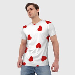 Футболка мужская Красные сердечки на белом, цвет: 3D-принт — фото 2