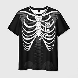 Мужская футболка Скелет: ребра с котиком