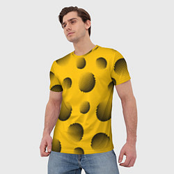 Футболка мужская Объемные черные шары на оранжевом поле, цвет: 3D-принт — фото 2