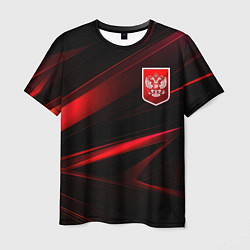 Футболка мужская Герб России красный и черный фон, цвет: 3D-принт