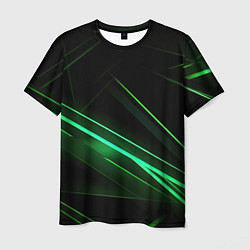 Мужская футболка Green lines black backgrouns