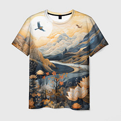 Мужская футболка Солнечное утро в цветущих горах