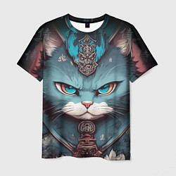 Мужская футболка Кот самурай сердитый