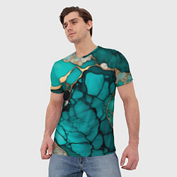 Футболка мужская Зеленый мрамор с золотыми прожилками, цвет: 3D-принт — фото 2