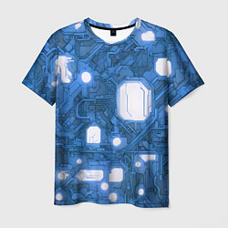 Мужская футболка Синие кибернетические схемы неон