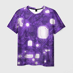 Мужская футболка Фиолетовые кибернетические схемы неон