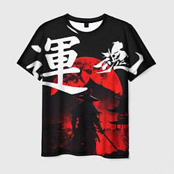 Мужская футболка Японский самурай и красная луна