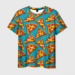 Мужская футболка Кусочки пиццы на синем фоне