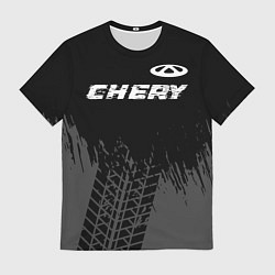 Мужская футболка Chery speed на темном фоне со следами шин: символ
