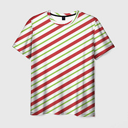 Мужская футболка Рождественский паттерн красно зеленые полосы