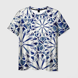 Мужская футболка Стилизованные цветы абстракция синее-белый